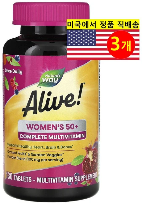 Nature's Way 얼라이브 50세 이상 여성용 멀티비타민 Alive! Womens 50+ Complete Multivitamin, 130정, 3개 - 쿠팡