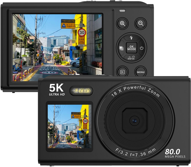 RUNHome 하이엔드 WiFi 디지털 카메라 8000W 픽셀 여행용 인생+128G메모리카드, 블랙