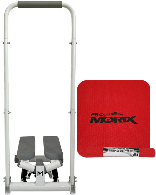 [연말 결산 할인]프로모릭스 손잡이 스텝퍼+전용매트 세트 계단오르기 다리운동기구, 다리앤 화이트+매트