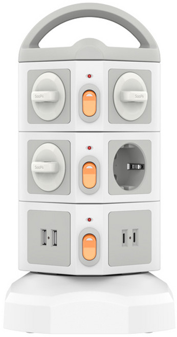 Soopii 4000W고용량 10구 USB 멀티탭 배선차단 캠핑 타워 안전 멀티콘센트 2M TPS10, 1개, 화이트