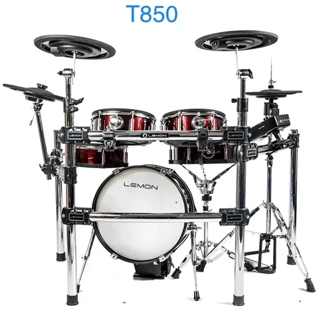 새로운 레몬 전자 드럼 T850 9피스 세트 넷 타악기 패드 베이스 포함 고품질 음향, 02 빨간