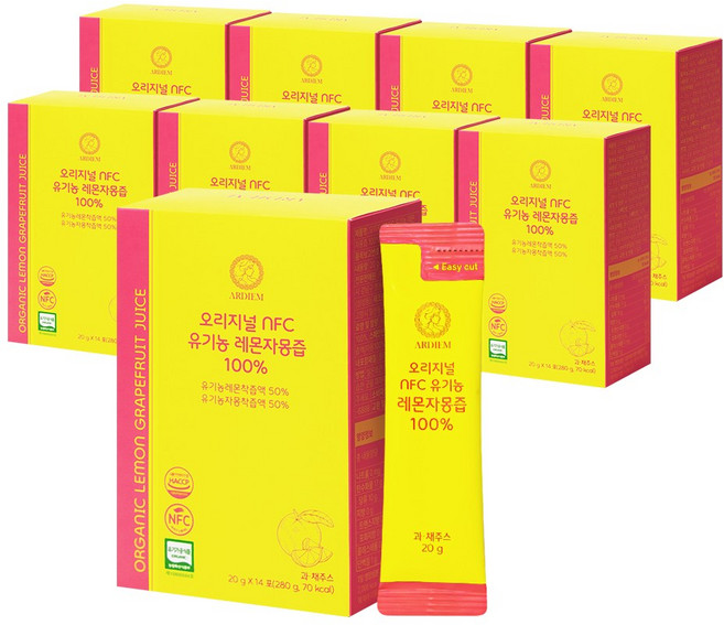 아르디엠 오리지널 NFC 유기농 레몬자몽즙 100% 착즙 레몬 자몽 원액, 9개, 280g