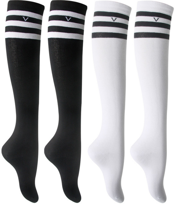 발렌티노크리스티 여성용 삼선 V 라인 니삭스 반장 양말 4켤레