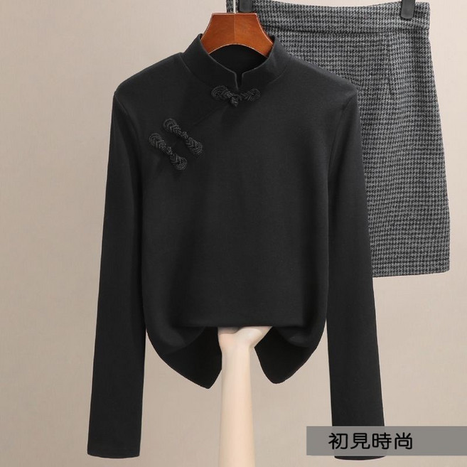 唐裝 中高領打底衫女 秋冬內搭 新款早秋百搭 洋氣長袖t恤 中國風 漢元素 女上衣