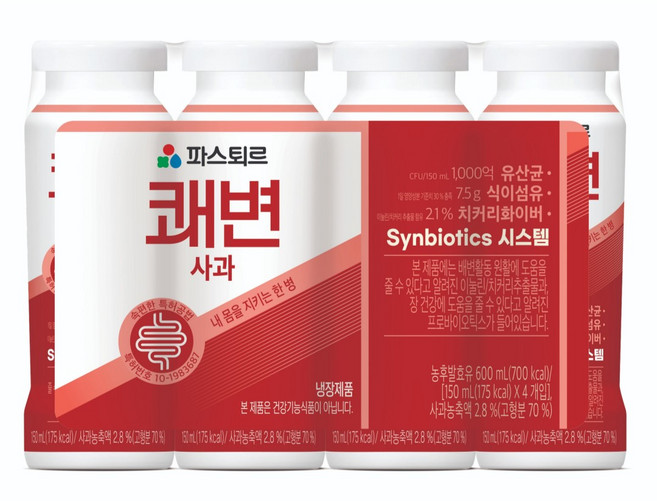 [메가마트]파스퇴르 쾌변 요구르트 사과 150ml, 4개