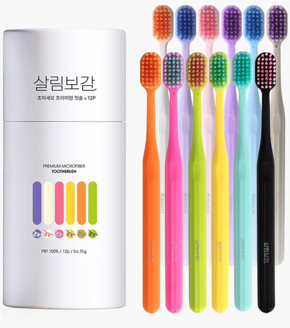 살림보감 확실한 양치질 부드러운 초 미세모 잇몸보호 구석구석 어금니케어 탄력모 칫솔 대용량, 1세트, 12개입