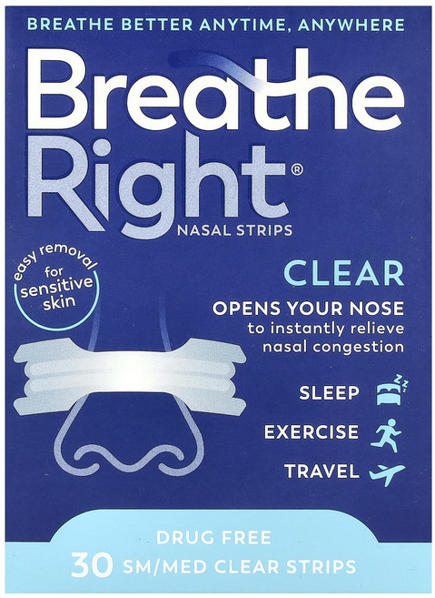 특별한효과 Breathe Right 비강 스트립 SM/Med 투명 스트립 30개 곧일시품절됩니다, BreatheRight비강스트립SMMed투명스트립30개