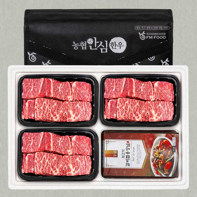 [농협안심한우] 1등급이상 냉동 한우 소갈비찜 선물세트 2.4kg+양념(최고급보냉가방), 2.4kg, 1개