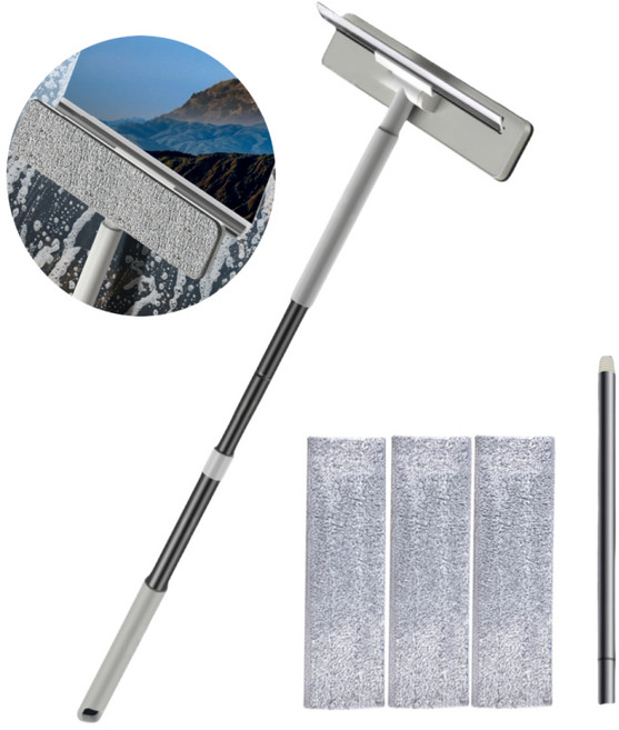 ZOZOFO 투인원 스텐 길이조절 유리창닦이 스퀴지 브러시 밀대 30x180cm, 화이트, 1개