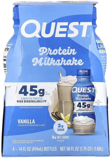 매우편하고 Quest Nutrition 프로틴 밀크 셰이크 바닐라 4병 각 414ml(14fl oz) 끝내주게잘나가는상품, QuestNutrition프로틴밀크셰이크바닐라4병각41, 414ml - 쿠팡