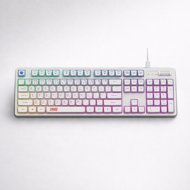 CHAOS 混元 麒麟 RGB電競鍵盤 可換燈色 靜音手感 音量滾輪 USB有線, 霜曜白, RGK-A31W, 薄膜