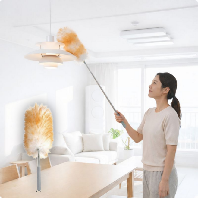 홀리크 프리미엄 양모 길이조절 먼지털이개, 1개, 롱핸들 그레이