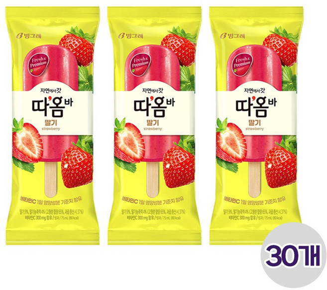 빙그레 따옴바 딸기, 30개, 75ml