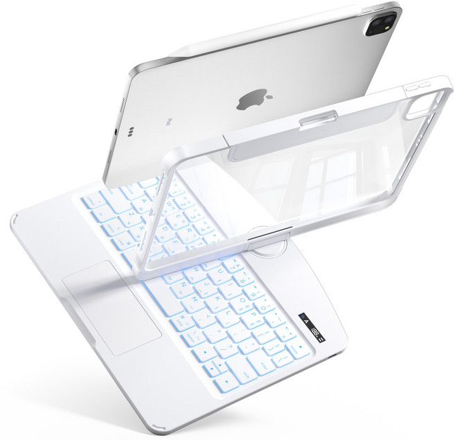 AITEWO 아이패드 호환 매직키보드 케이스 360도회전 한글 키보드 펜슬 수납 백라이트 에어 10.9 11 프로 1/2/3/4/5/6/7 세대 12.9 13인치 M2 M3 M4, 단색 화이트, 1개