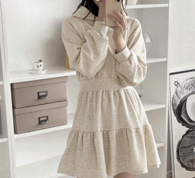 엔젤로즈샵 퍼러브 기모 찰랑 후드 원피스