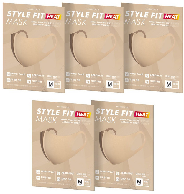 [마스키치] 스타일핏 히트 마스크, 11. 베이지M, 1세트, 5개입