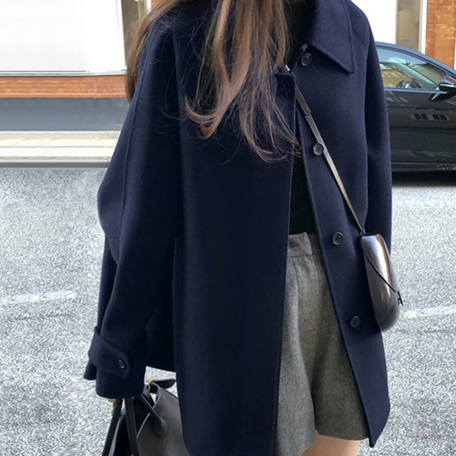 라라홀리 심플 래글런 루즈 아방핏 싱글 카라 하프 코트