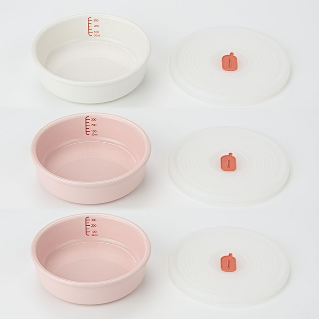 [3pack] 요한손베비스 클린클링 이유식 도자기 세라믹 밀폐용기 + 스팀홀 실리콘 뚜껑 350ml 3P, 1세트, 화이트,베이비핑크,베이비핑크