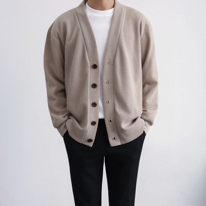 더베이직샵 오버핏 두께감 UP 골지 브이넥 베이직 니트 기본 가디건