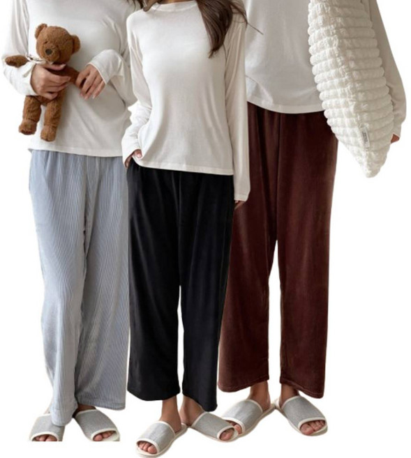 남녀공용 외출겸용 포근한 간절기 벨벳바지 와이드 수면 잠옷바지