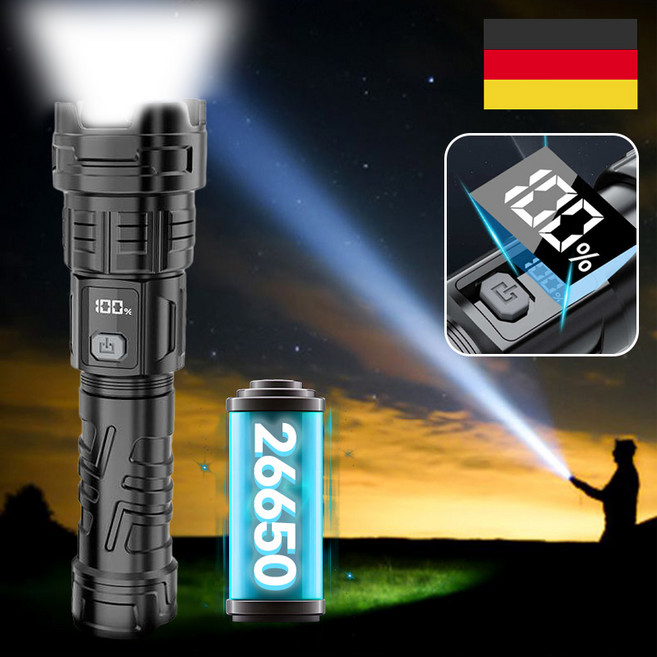 Eclairex 가벼운 충전식 후레쉬 초강력 LED 손전등 괴물 T, 1개, 블랙