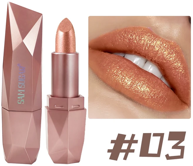 새로운 6색 다이아몬드 펄 립스틱 보습 수분 공급 오래 지속되는 효과를 지닌 및 슈퍼 샤이니 골드, 1