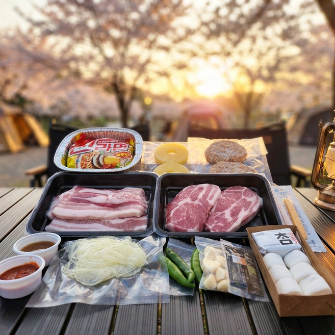 [내일도착/캠핑직송] 더누렁소 캠핑 바베큐 세트 16종 풀패키지 한돈 삼겹살 목살 밀키트, 600g, 1세트
