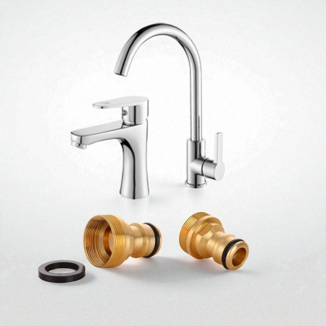 [1+1] 수도꼭지 커넥터 금속 황동 호스 어댑터 부품 호제록 수도연결구 원터치 gc0*230ks, 1개