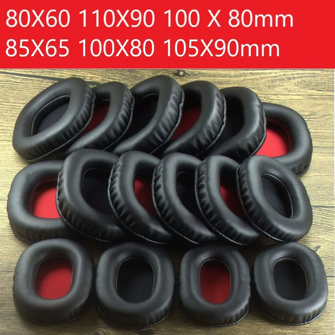 스퀘어 타원형 헤드폰 이어 패드 교체용 소프트 가죽 메모리 폼 커버 80X60 100X85 110X90mm 풀 사이즈, 100mm X 80mm black, 1개