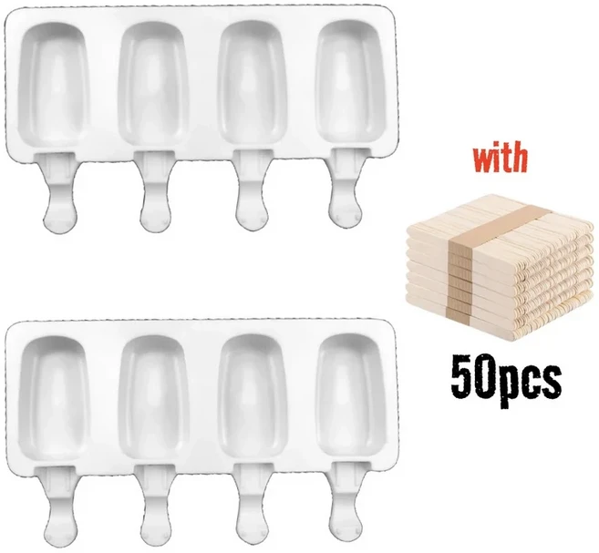 1/4개 DIY 아이스바 몰드 실리콘 타원형 초콜릿 메이커 트레이 수제 냉동 간식 주방용품, 05 Mold 2pcs -50stick