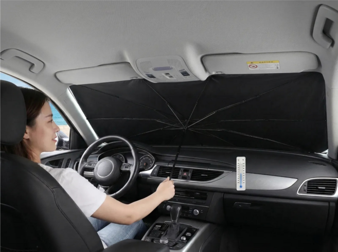 우산형 차량용 햇빛가리개 자동차 앞유리 자외선 열차단 차광막 덮개 암막, 1개, 블랙