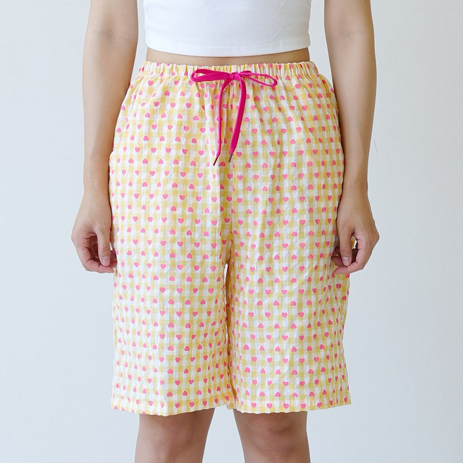 엘라운지 포인트 패턴 주머니 5부 파자마 바지