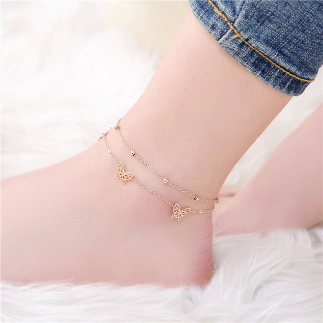 영블리 YJF003 [여름특가] [써지컬스틸] 나비 더블 체인 발찌 18K 도금