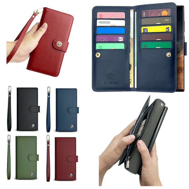 갤럭시 S26울트라 케이스 SM-S948N 천연 소가죽 다비나이트 (양면 더블 앤 지퍼) 카드 포켓 지폐 수납형 멀티 커버 (손목 팔목 줄 끈 고리 스트랩 포함)