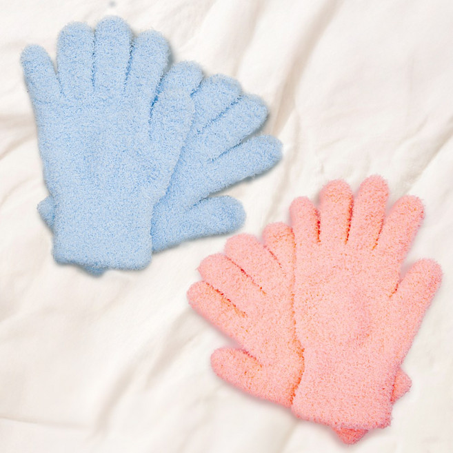 극세사 보습 수면 장갑 (핑크+블루) 2켤레 세트