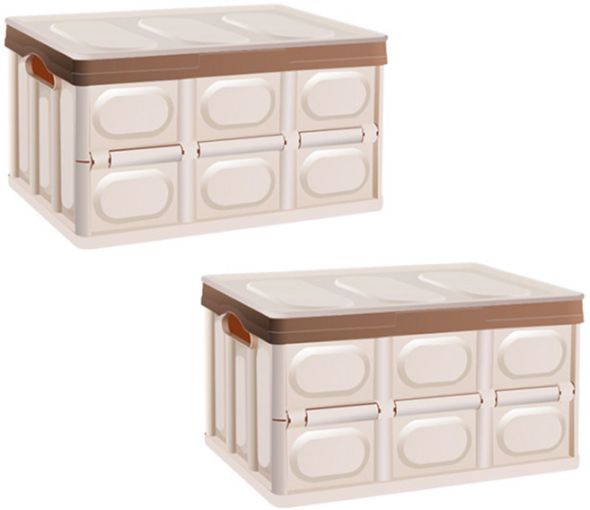 다용도폴딩박스 캠핑테이블 트렁크정리함 접이식 폴딩박스 리빙박스 수납박스, 2개, 브라운플라스틱