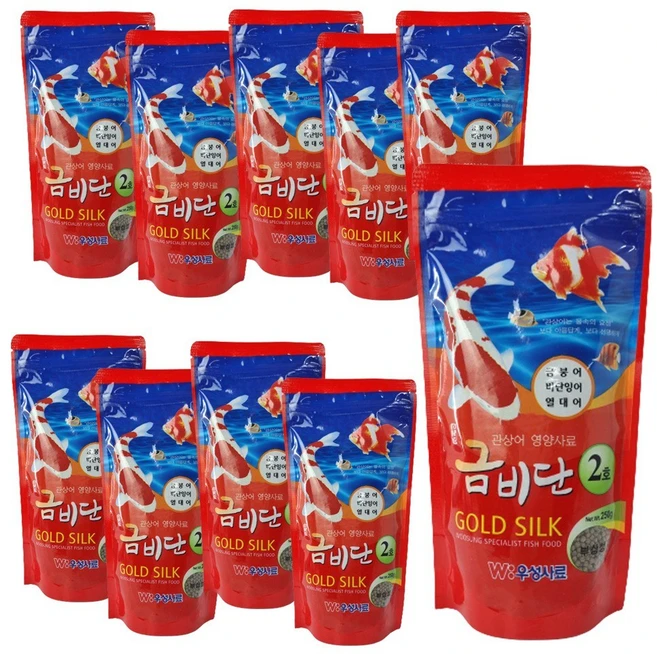금비단 골드실크 금붕어 잉어 사료 중간 입자 2호, 250g, 10개 - 쿠팡