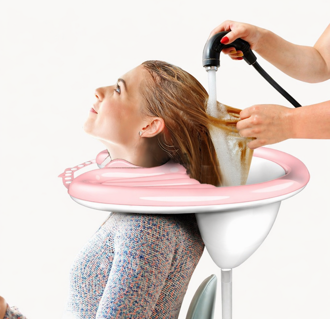 홈앤힐링 가정용 샴푸대 목받침 환자 머리감기기 도구 + 파우치세트, 1세트, 클레이 핑크