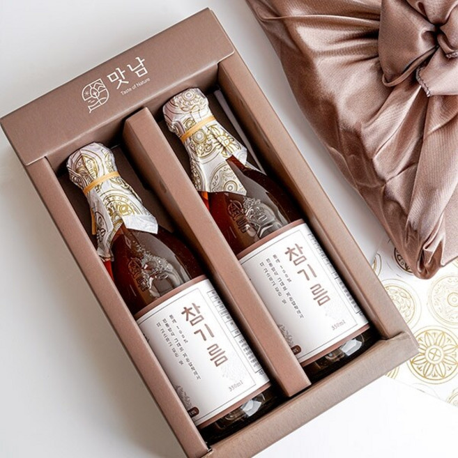 푸드맛남 순수 통참깨 저온압착 참기름 선물세트 350ml x 2병, 1세트, 700ml