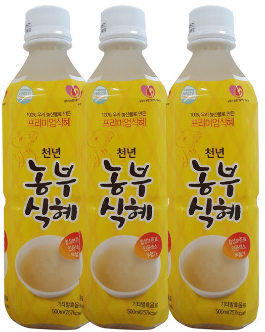농부식혜 전통음료 국내산쌀 HACCP 인증, 3개, 500ml