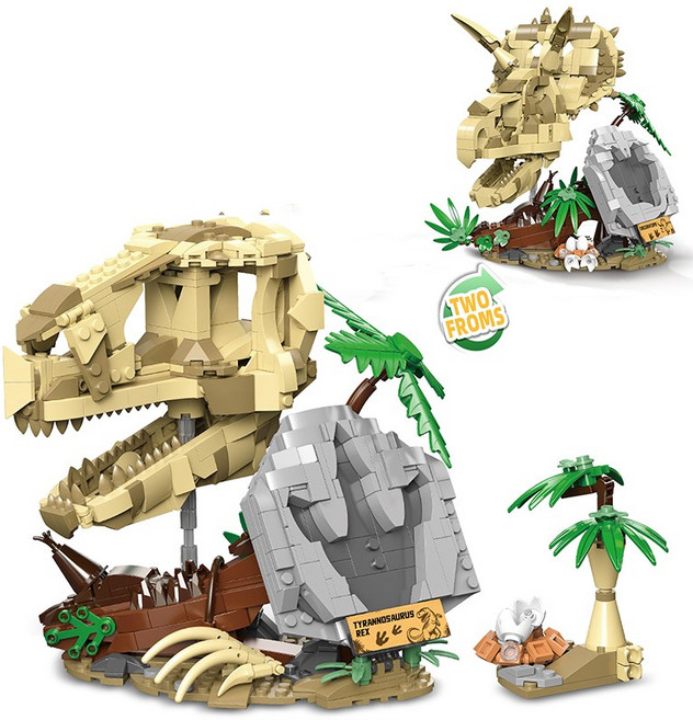 공룡뼈 블록 블럭빌딩 화석 티라노 2-in-1 공룡 해골 빌딩 동물 퍼즐 조립 장난감 장식 교육 선물, [01] 옵션1