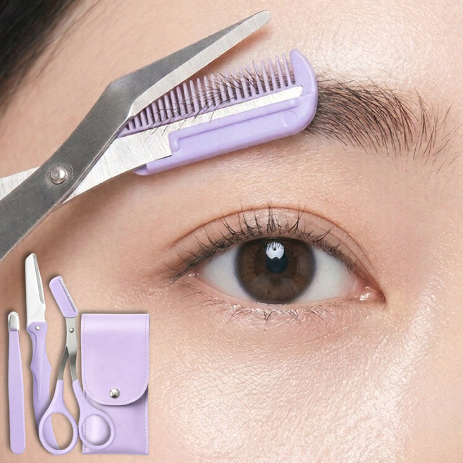 리엔느 눈썹 정리기 숱 가위 칼 집게 3종 세트, 1세트, 모던바이올렛