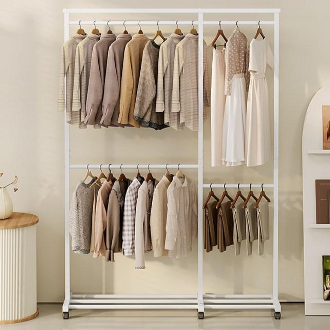 투에스리빙 철제 스텐드 이동식 2단 행거, 화이트A