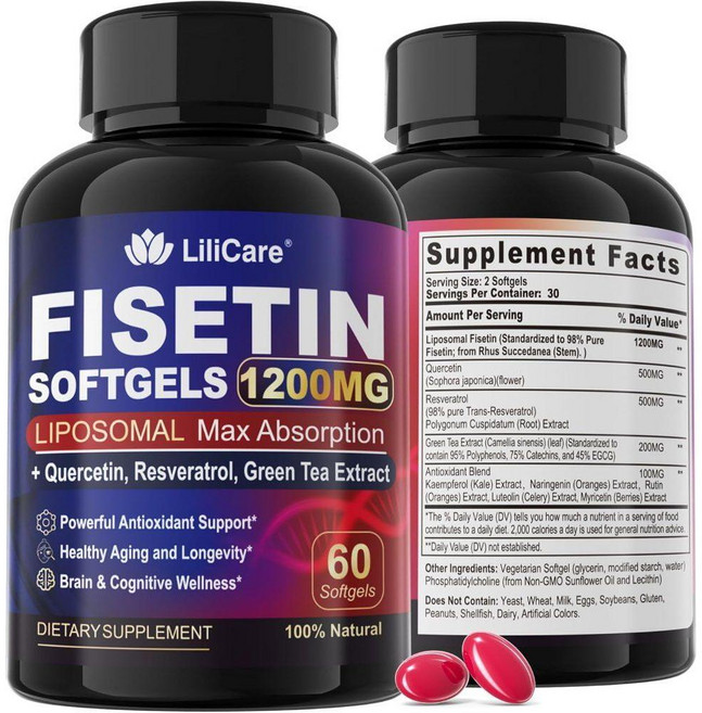 릴리케어 리포좀 피세틴 1200mg 퀘르세틴 레스베라트롤 함유 Fisetin 60 소프트젤, 1개, 60정