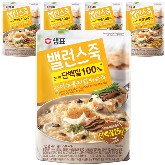 샘표 밸런스죽 능이누룽지닭백숙죽, 420g, 5개