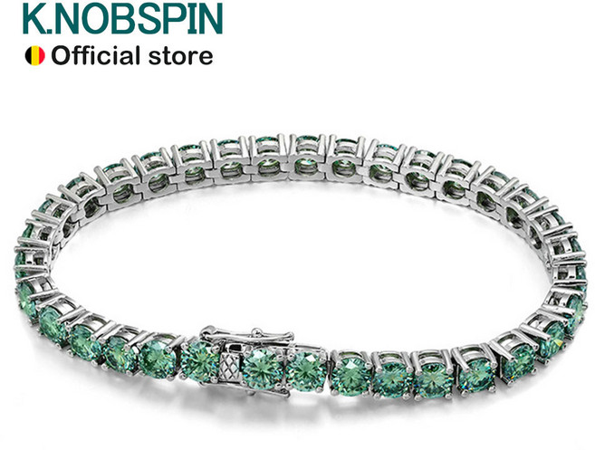 천연 옥팔찌 KNOBSPIN VVS 여성을위한 그린 Moissanite 테니스 팔찌 GRA 웨딩 쥬얼리 925 슬리버 팔찌와 남성 실험실 다이아몬드, 14cm, 3mm