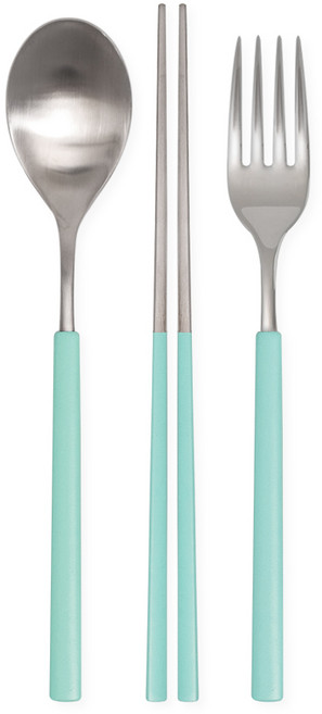보테 올스텐 컬러 수저+포크세트, 1세트, 숟가락+젓가락+포크, 블루그린