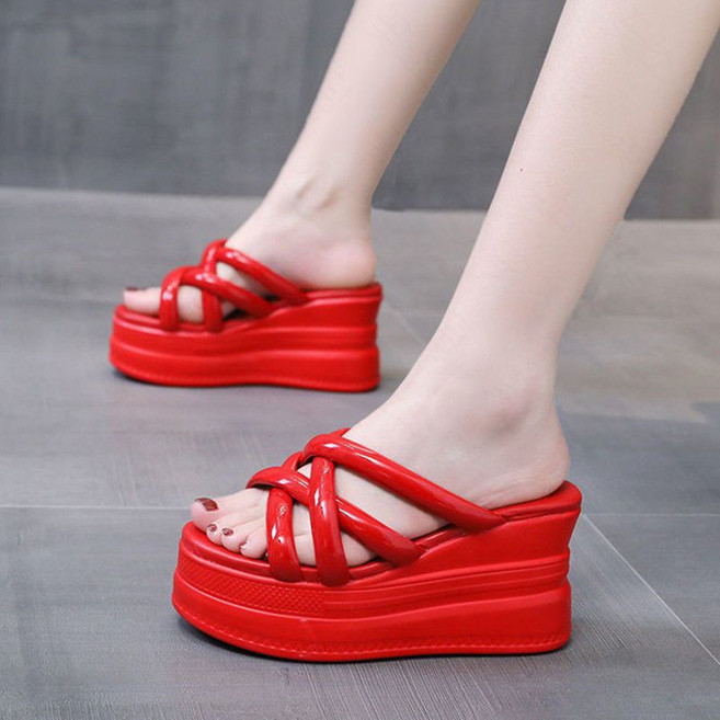 꽃소담 여자 여름 슬리퍼 웨지 키높이 통굽 슬리퍼 9cm HZHF77