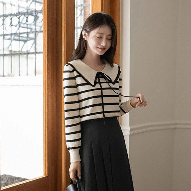 [마이더스비] 로잘린 빅카라 스트라이프 니트