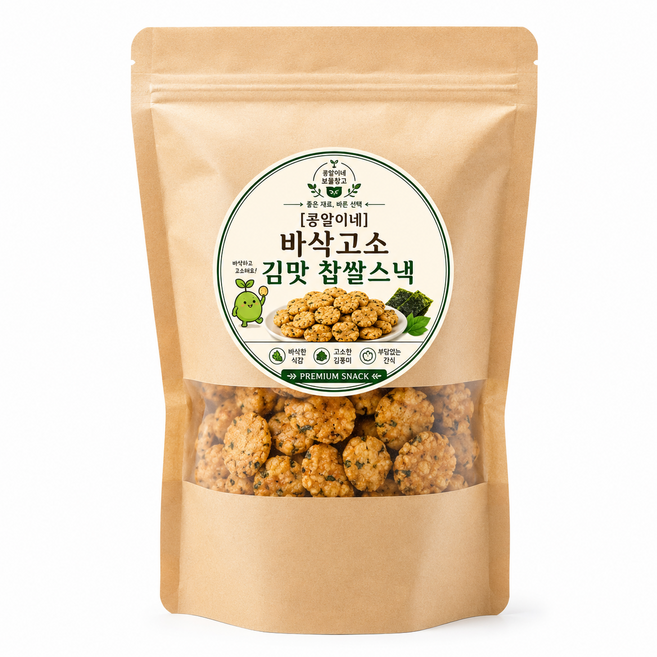 [콩알이네] 김맛 찹쌀스낵 바삭고소 대용량 전통과자 간식, 1개, 300g